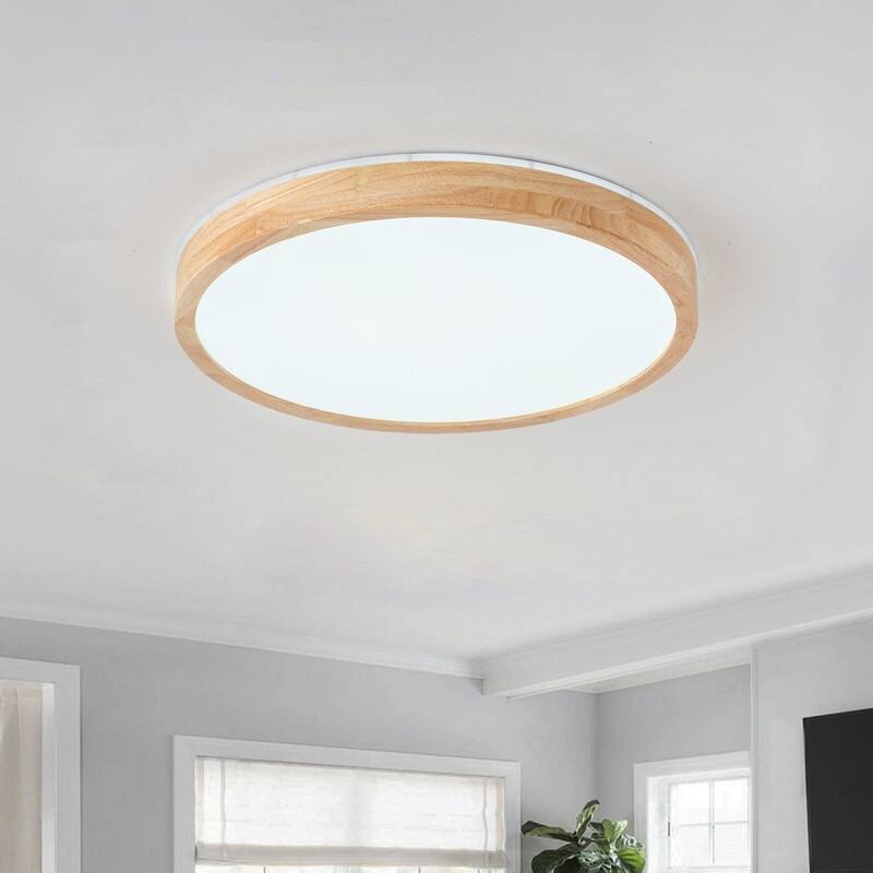 Modern Wood Grain Flush Mount Ceiling Light Milky White LED Fixture for Living Room Bedroom