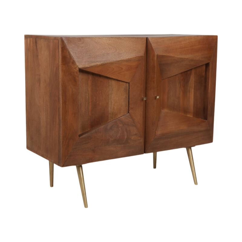 Wood Cabinet Modern Dimensional Front Panel Tapered Legs - 32" Brown - 38" x 18" x 32"