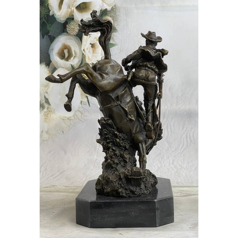 Large Arizona Cowboy Bronze Sculpture By Remington Cow Boy Figurine Figure Decor