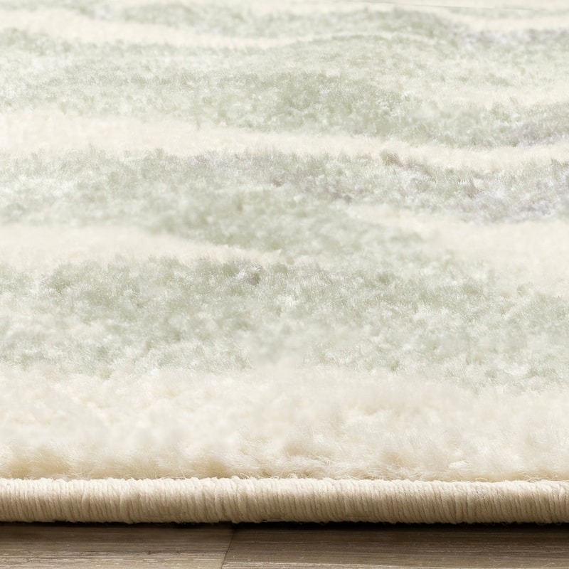 Cream Green Subtle Leaves Indoor Area Rug