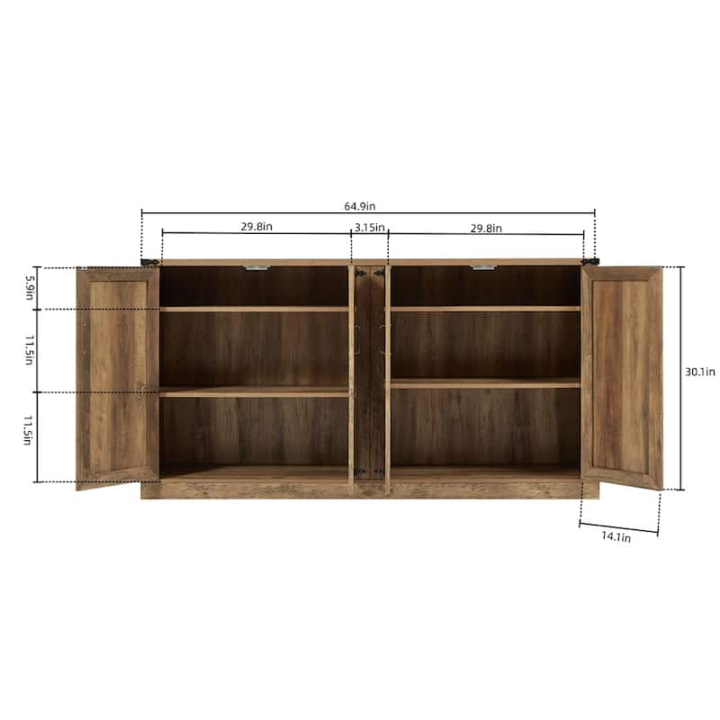 65-Inch Rustic Faux Rattan Sideboard,Barn Door Rustic Style Sideboard
