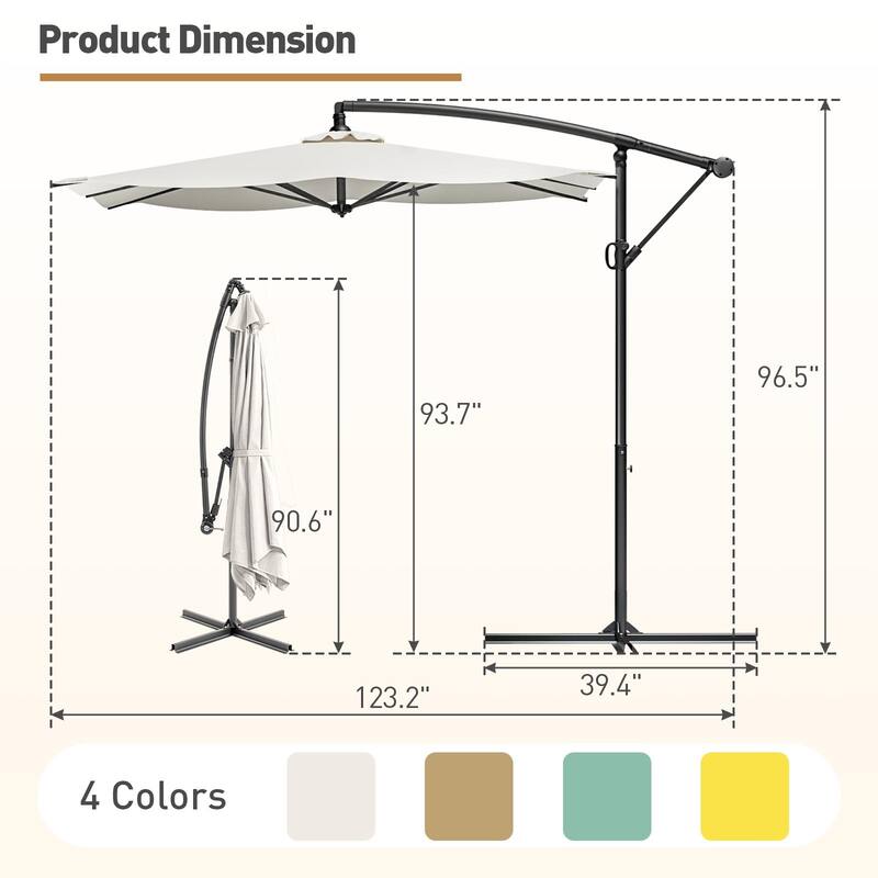 COSIEST 9 x 11.5 ft Cantilever Hanging Outdoor Umbrella w/360-degree Rotation