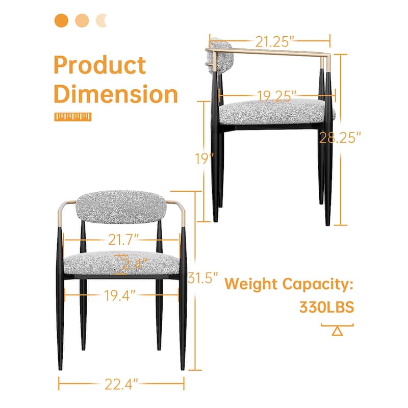 Morden Fort Modern Boucle Dining Chairs Velvet Armchair Set of 2