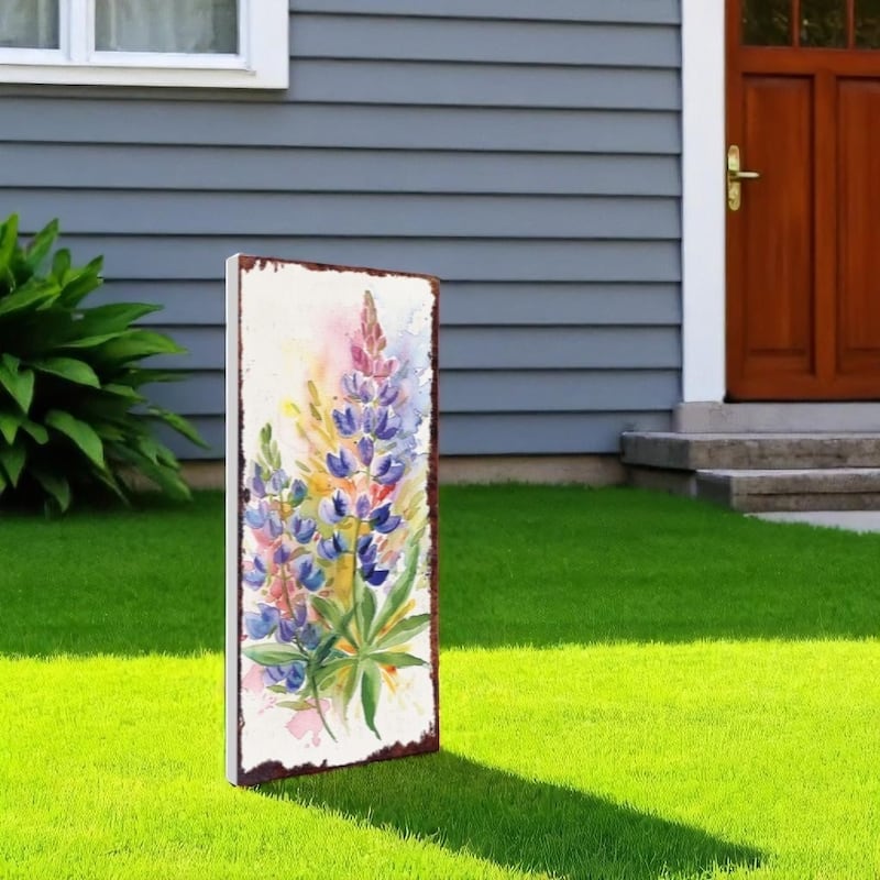 HomeRoots 10" Blue Green Pink And White Solid Wood Floral Bouquet Garden Stake - Green/Blue/Pink - Wood