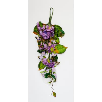 35" Purple Hydrangea and Green Leaves Teardrop - 35