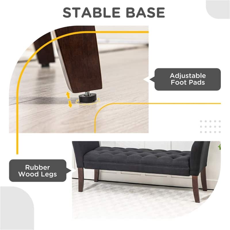 Linen Upholstered Storage Bench with Button Tufted Cushion for Entryway Bedroom or Living Room Use - 55" W x 17.25" D x 25.5" H