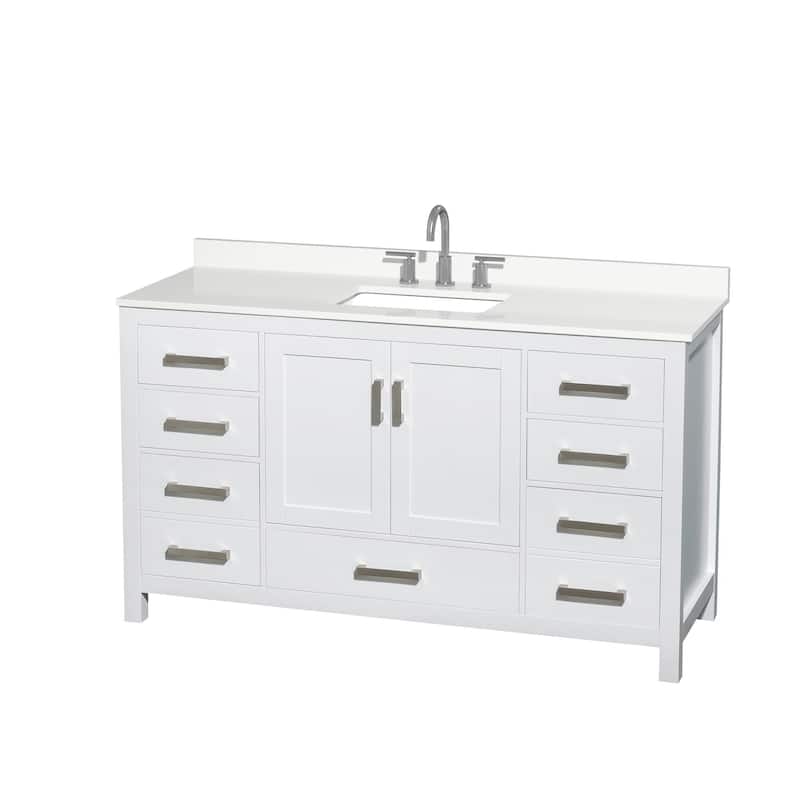 Sheffield 60-inch Single Vanity, 3 Hole Quartz Top - White, Chrome Trim, White Quartz Top