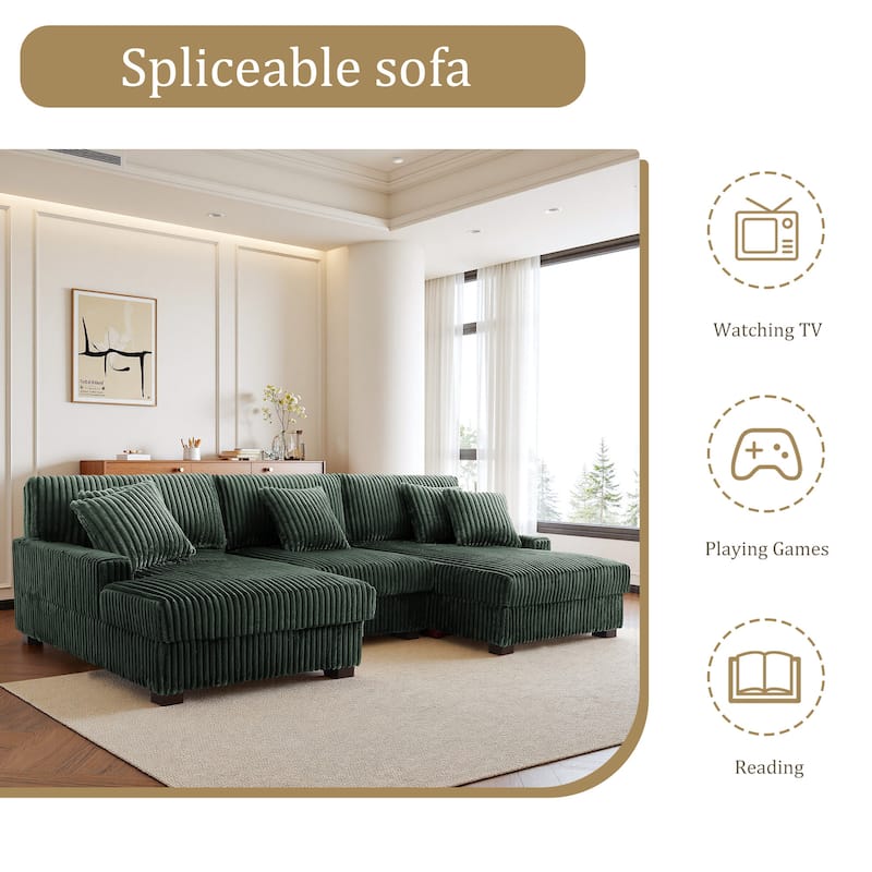 118.4"W Plush Modular Sectional Sofa with Pillows