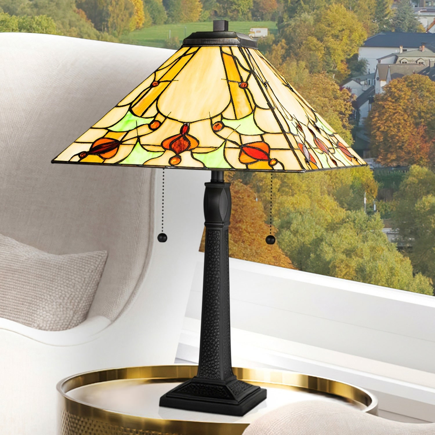 Luxury Natural Tiffany Table Lamp 22.5 H x 14 W with Western Style Matte Black UQL7014 by Urban Ambiance 22.5