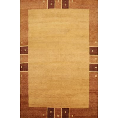 Hand Knotted Oriental 100% Wool Carpet Modern Geometric Yellow & Gold Gabbeh Area Rug - 12' 9'' X 9' 11''