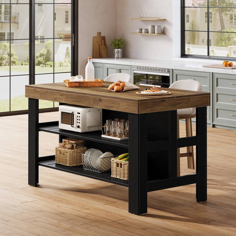 Kitchen Island with Seating and Storage Shelves