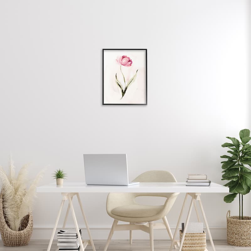 Stupell Modern Pink Blossom Sprig Framed Giclee Art Design By Kristen Brockmon