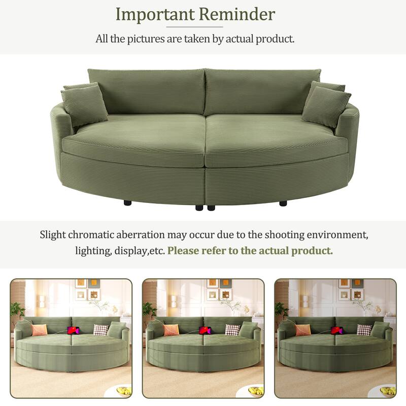 102.3" Oversized Double Chaise Lounge Sofa, Corduroy Upholstered Sleeper Sofa Bed 2 Seat Sofa Loveseat with USB Ports