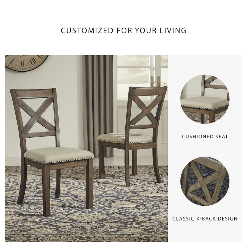 Moriville Beige Upholstered Nutmeg Finish Dining Side Chairs (Set of 2)
