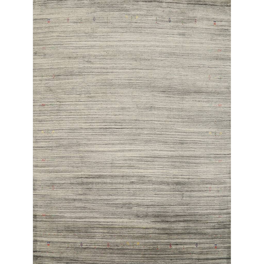 Hand Knotted Oriental Viscose Silk Carpet Tribal Animal Pictorial Greys & Charcoal Gabbeh Area Rug - 9' 11'' X 9' 11''
