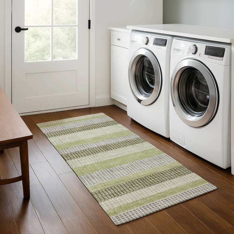 Premium Washable Super Soft Modern Stripe Mayfield Rug - Aloe - 2'3" x 7'6"