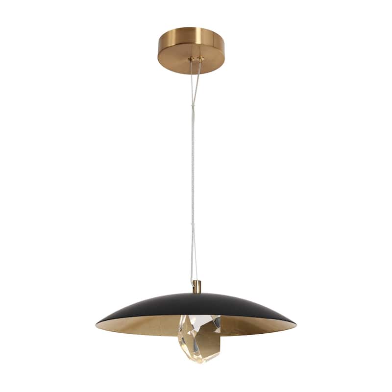 Modern LED 1-Light Crystal Pendant Light Black Gold Metal Dome Island Lights - Dia. 13.8" x H 6.3"