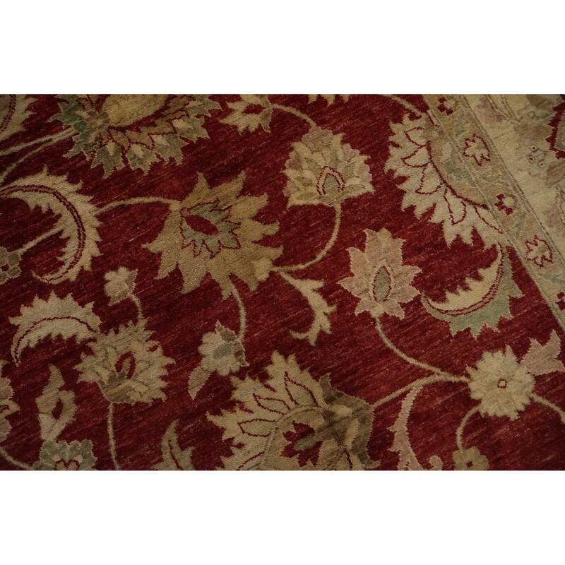 Hand Knotted Oriental 100% Wool Carpet Traditional Floral Red Peshawar Area Rug - 12' 4'' X 9' 0''