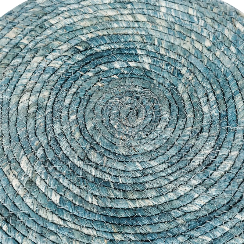 Adeco Foot Stool Natural Cattail Hand Weave Round Ottoman