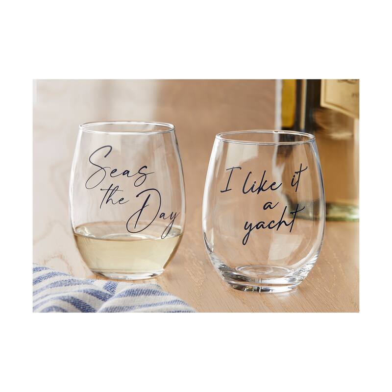 I Like It A Yacht Stemless Wine Glass 18oz Blue Drinkware Summer Collection Dishwasher Safe