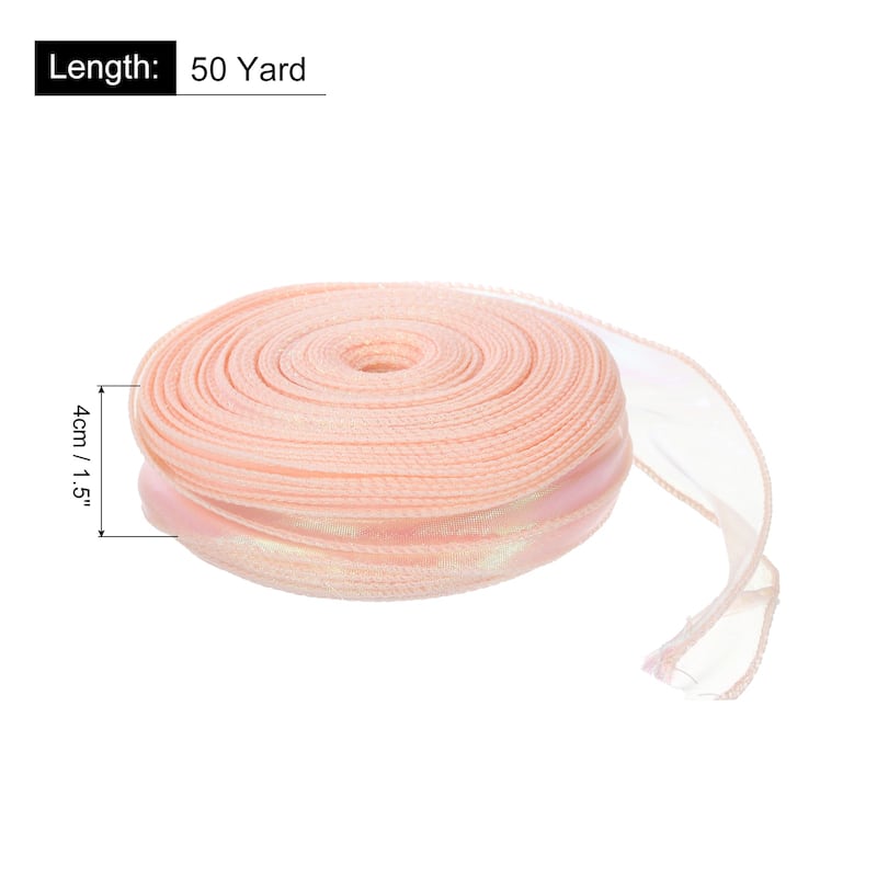 1.5 Inch 10 Yard Sheer Organza Ribbon Shimmer Chiffon Tulle Ribbons - Light Pink - 1 1/2" x 50 Yard