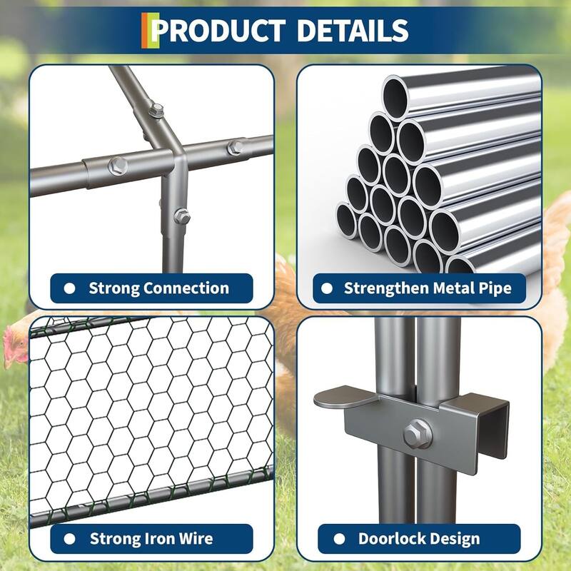 4 Doors Outdoor Large Metal Chicken Coop with Waterproof Anti-UV Cover for Rabbit Duck