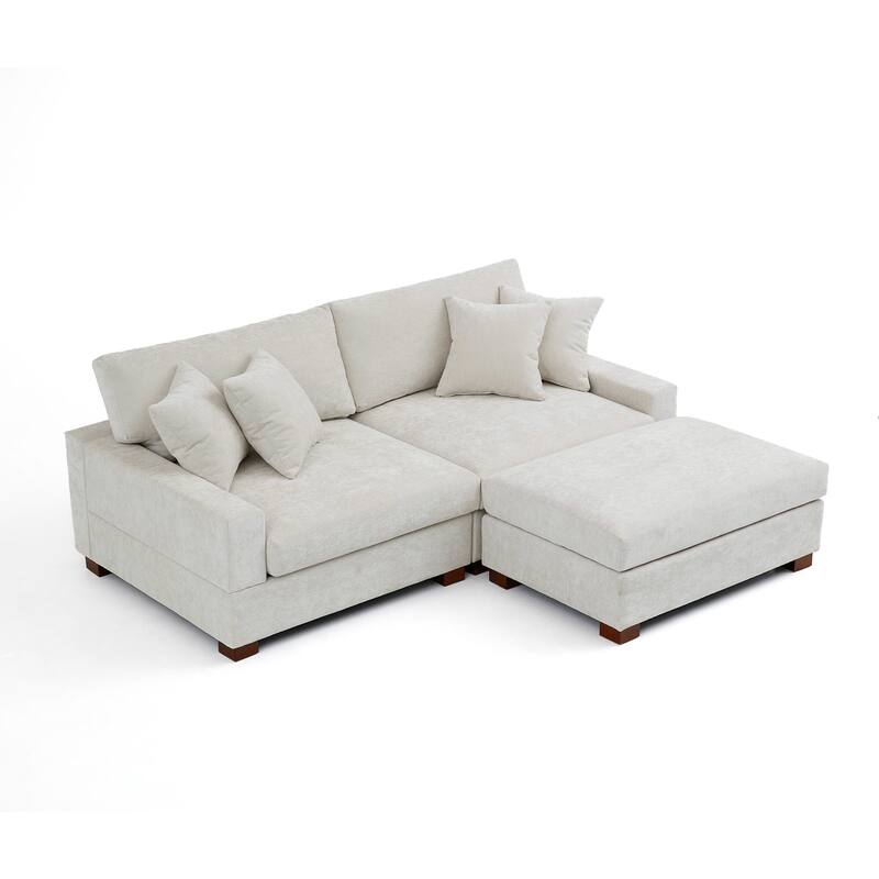 Modern Oversized Chenille Modular Sectional Sofa with Ottoman