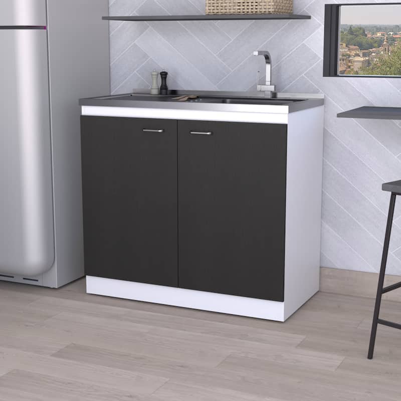 Oklahoma Utility Sink, Double Door Cabinet, Stainless Steel Countertop