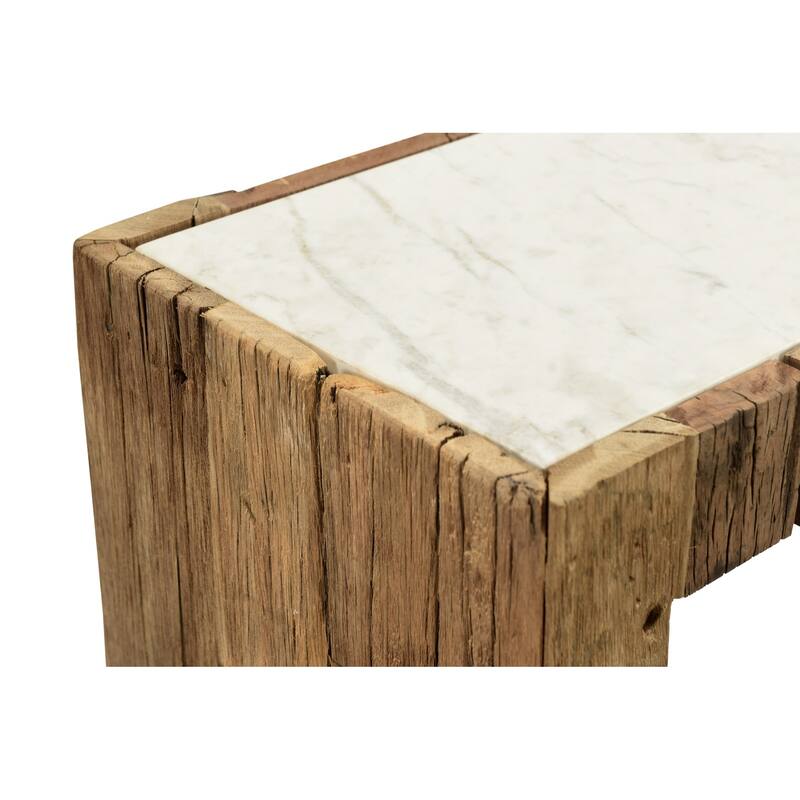 Wooden Console Table with Marble Top - 34.5" - Brown and White