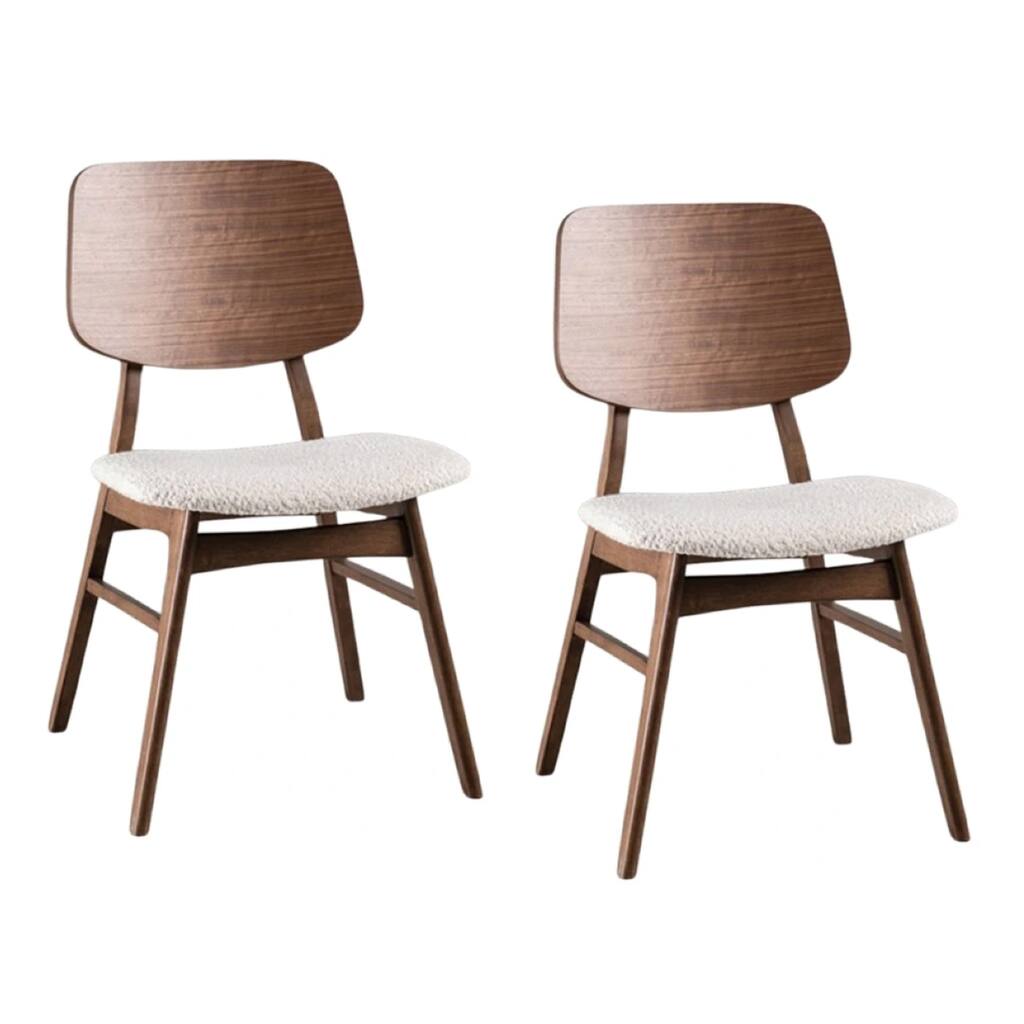 Narv Side Dining Chair Set of 2, Curved Panel Back, Walnut Brown Wood, Beige