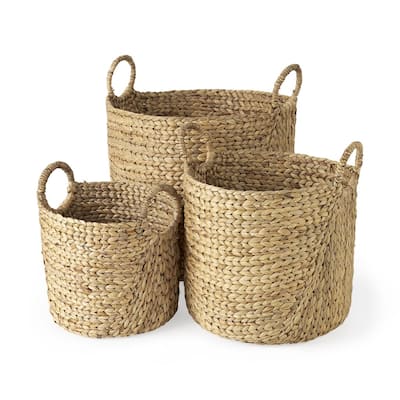 Set of Three Braided Wicker Storage Baskets - 19.685" W x 19.685" D x 23.622" H
