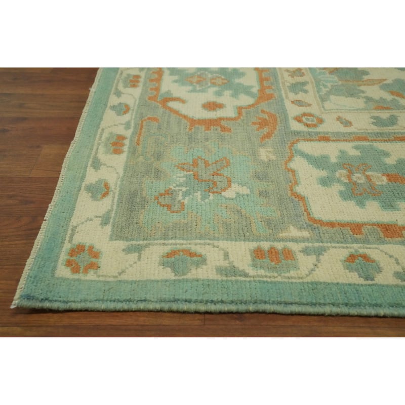 Handmade Wool Oushak Turkish Area Rug, Floral Geometric Carpet - 10' 0'' X 8' 3''