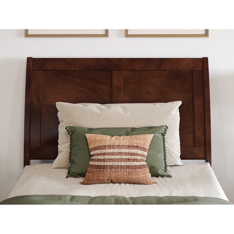 Twin XL Platform Bed Wood Sleigh Bed Low Profile Modern Bed Walnut Finish