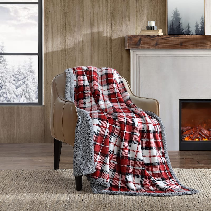 Eddie Bauer Printed Ultra Soft Plush/Mingled Sherpa Throw Blanket