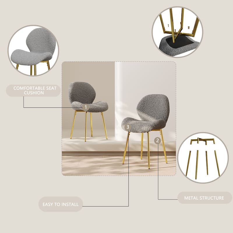 GDFStudio - Calrix Minimalist Teddy Velvet Upholstered Dining Chair Set, Sturdy Golden Metal Legs & Sculpted Backrest, Set of 2