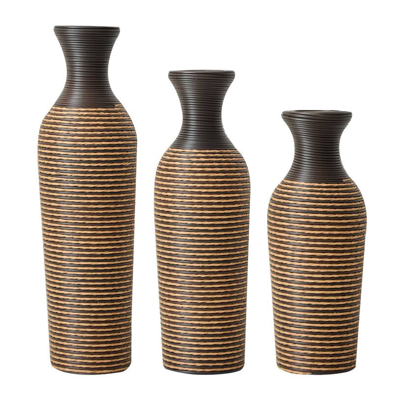 Hand-Woven PVC Rattan Floor Vase
