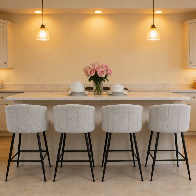 25.2" Upholstered Counter Height Barstools with Back, Modern Chairs Set for Kitchen Island