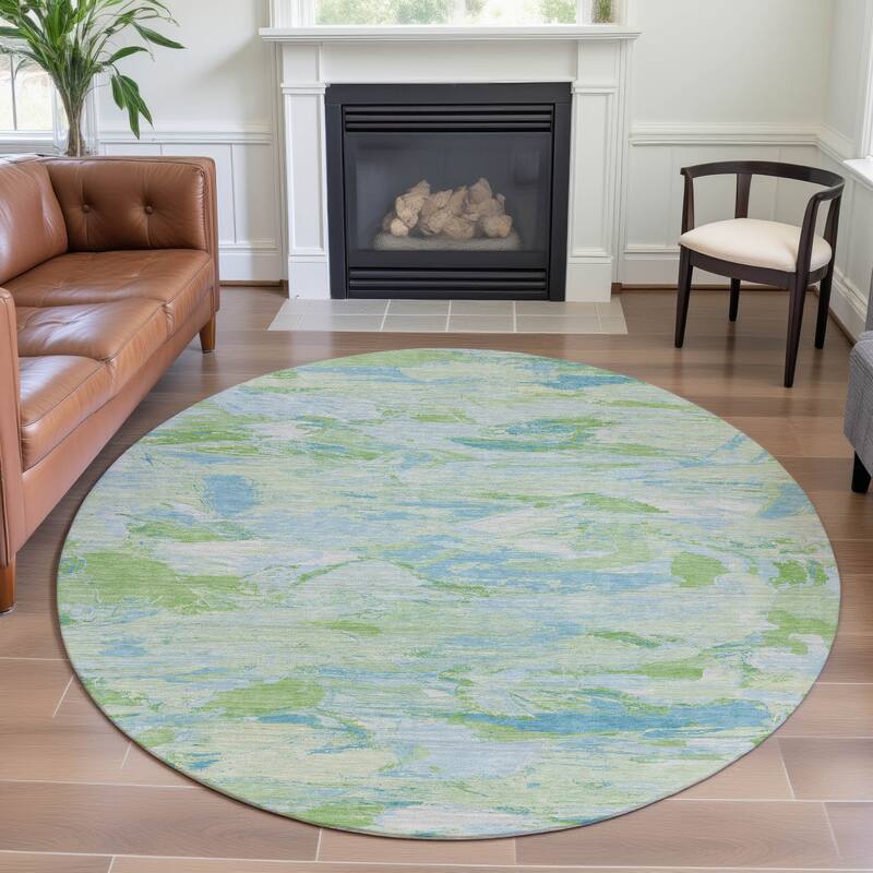 Premium Washable Super Soft Contemporary Brushstrokes Mayfield Rug - Mint - 8' x 8'