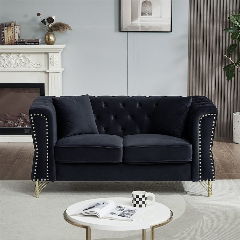 2 Seater Sofa Tufted Couch with Metal Foot and Nailhead