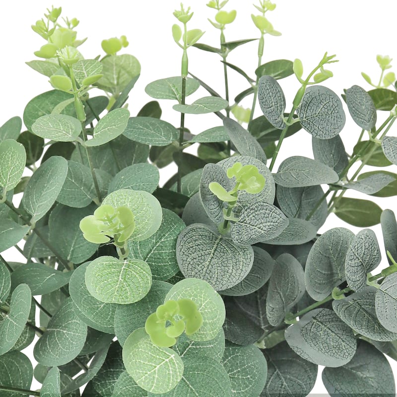 Set of 4 Frosted Green Artificial Eucalyptus Leaf Stem Plant Greenery Foliage Bush 13in - 13" L x 7" W x 7" DP