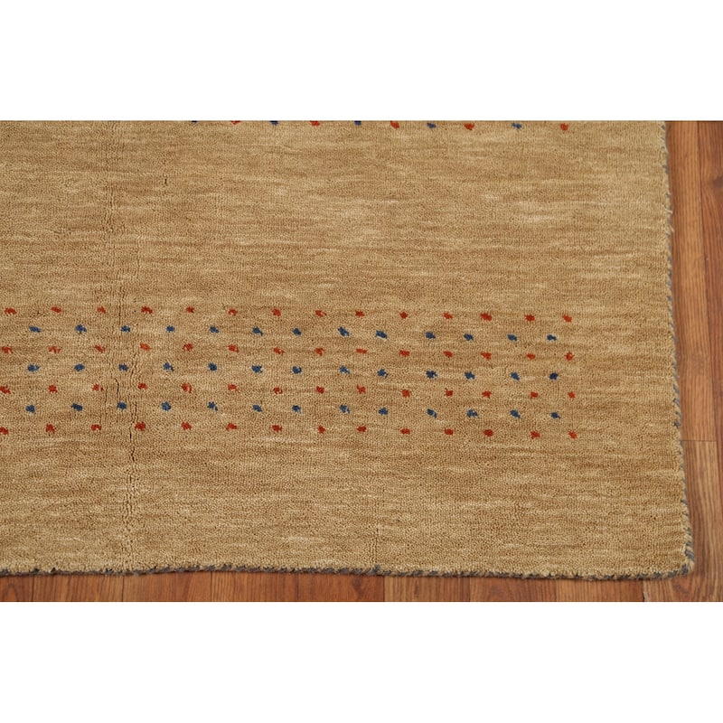 Tribal Yellow Gabbeh Accent Rug Hand-Knotted Wool Carpet - 3'11"x 5'10"