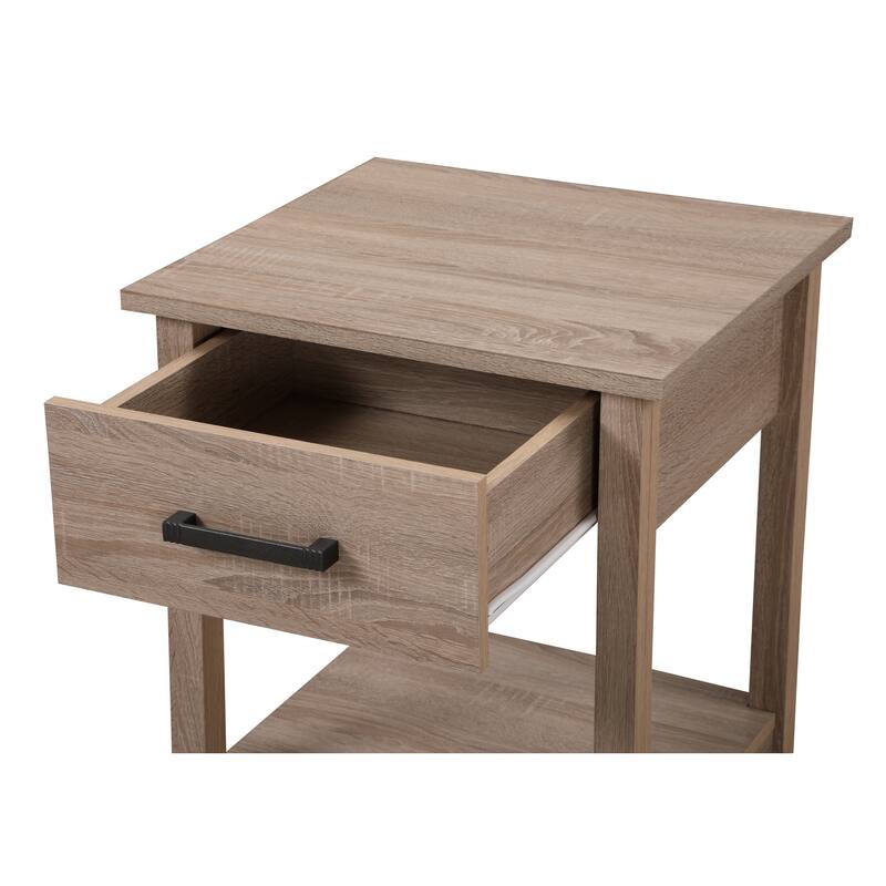 Sandle Wood Nightstand 24x20x19 Warm Compact Bedside Table with Contemporary Finish, Easy Assembly and Modern Storage