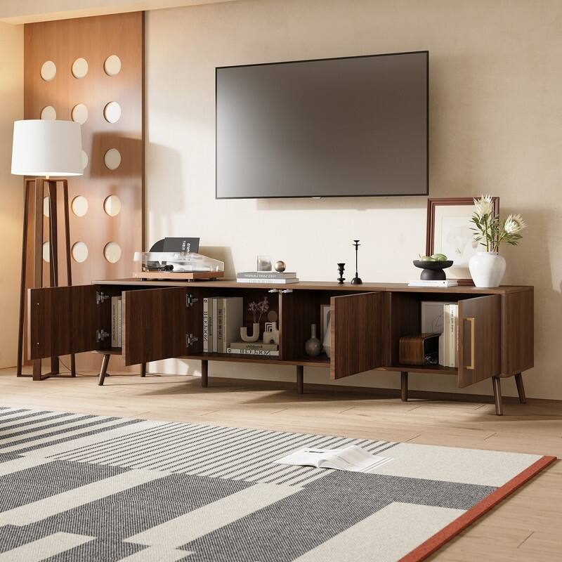 Modern Fluted 78" TV Stand for TVs up to 85", Entertainment Center TV Media Console Table with Storage Cabinets