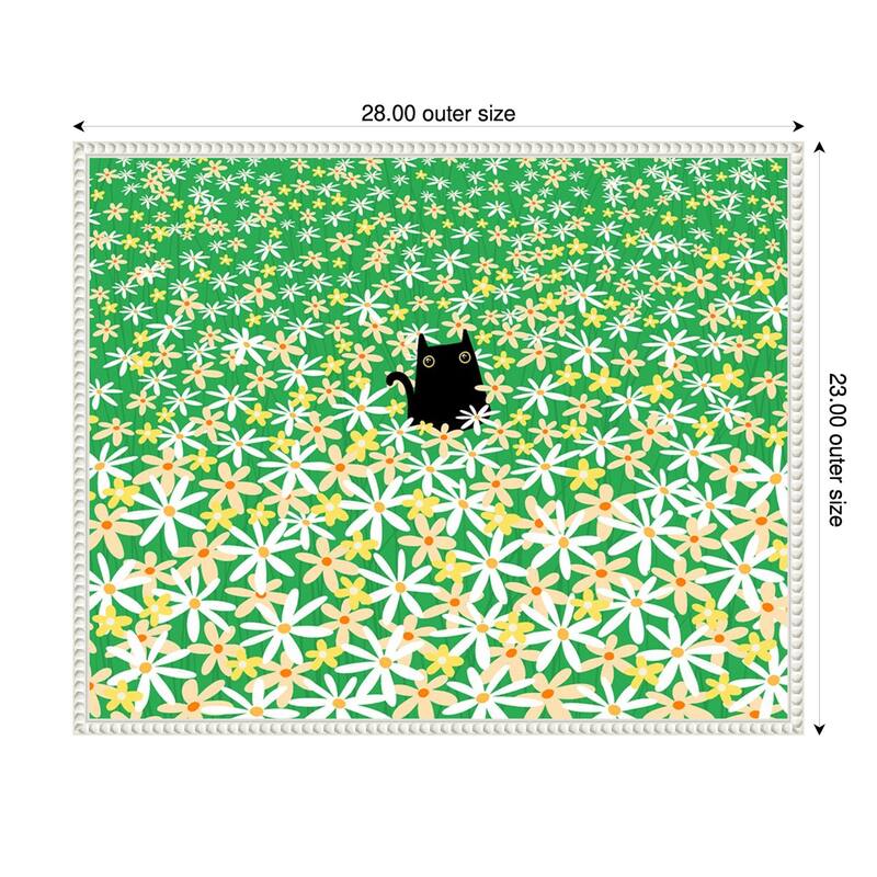 Black Cat in Flower Field by Gabriela Avila Framed Canvas Wall Art Print - 28 x 23 in