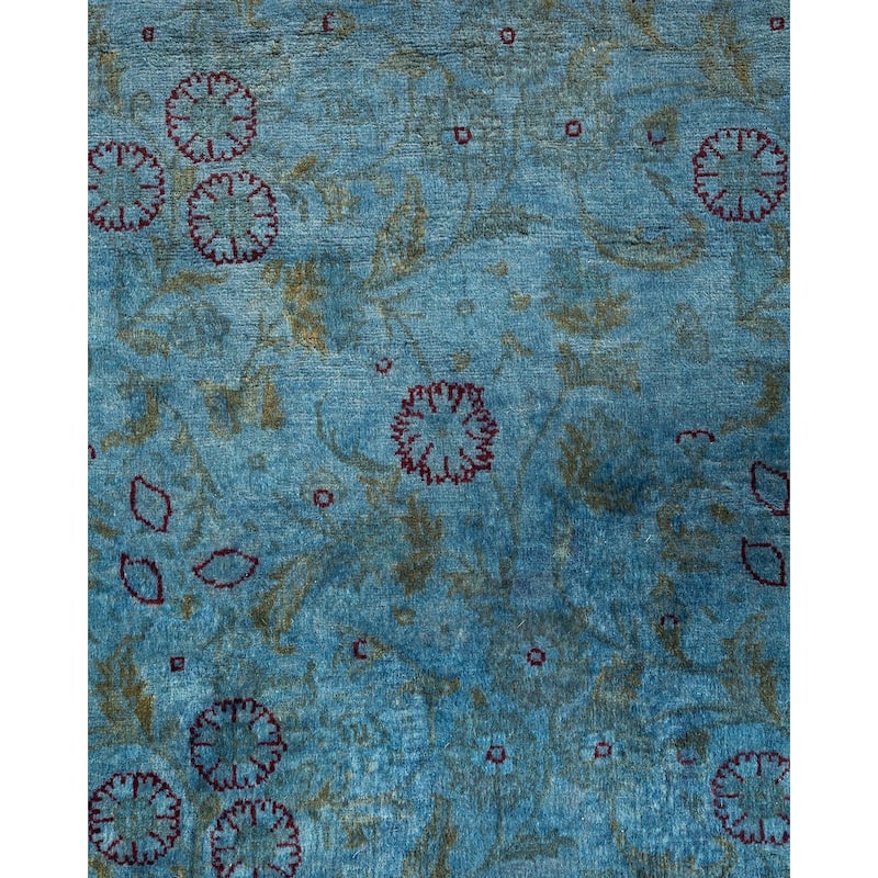 Overton Hand Knotted Wool Vintage Inspired Modern Contemporary Overdyed Blue Area Rug - 4' 2" x 6' 2"