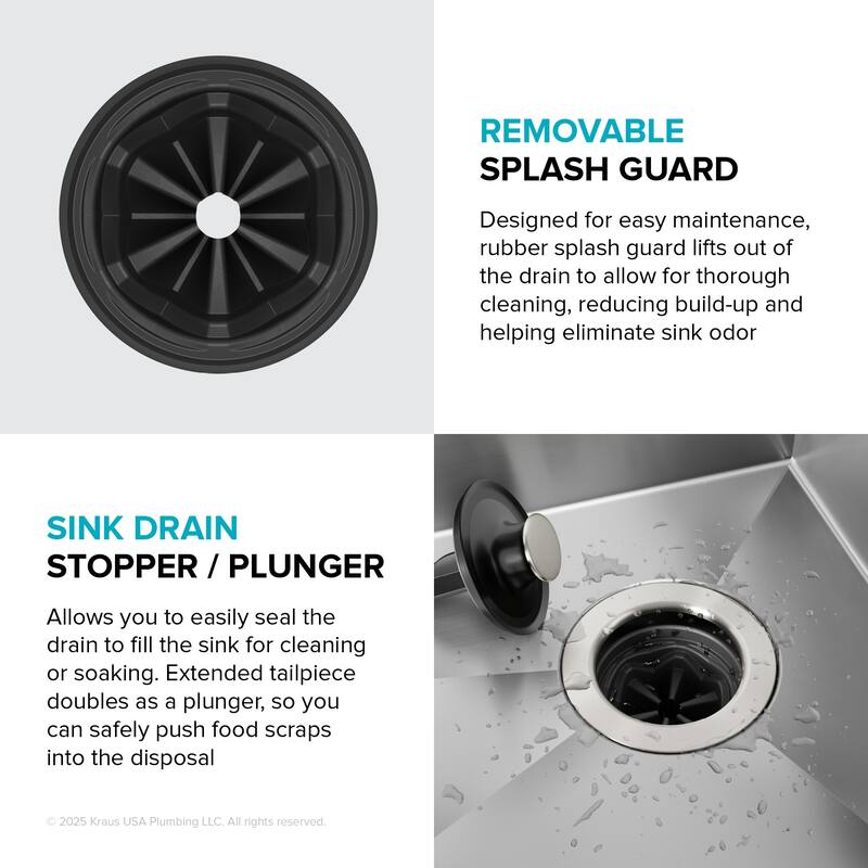 Kraus KWD201-100 WasteGuard 1 HP Continuous Garbage Disposal - Matte Cool Grey