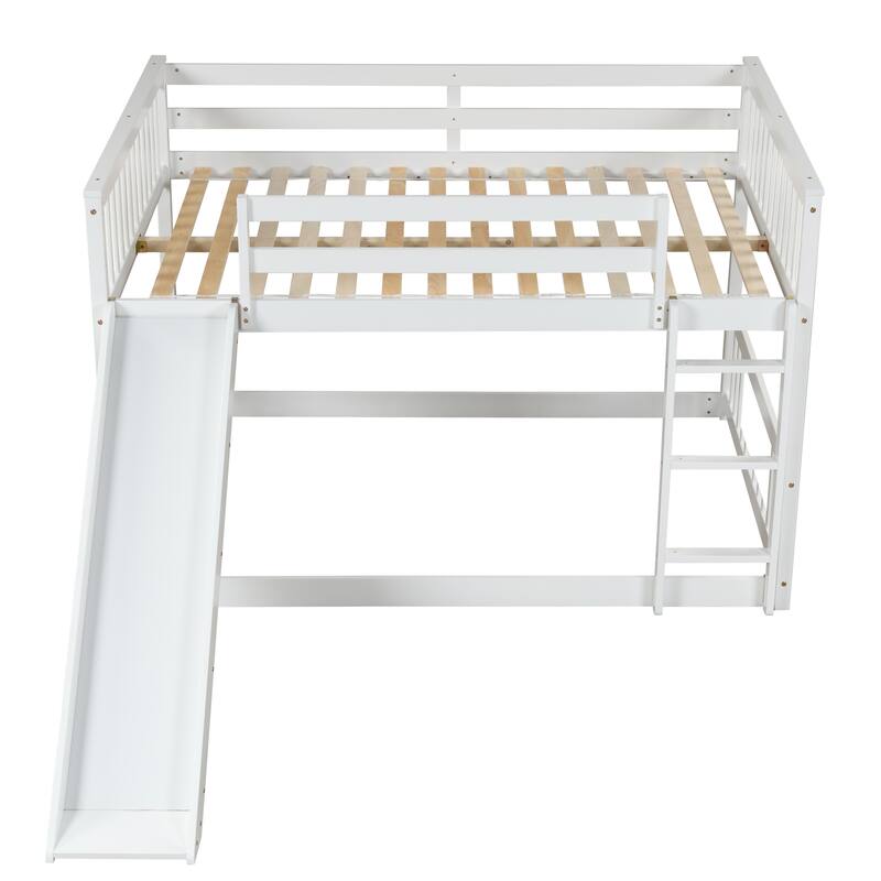 Durable Full Over Full Bunk Bed with Fun Slide and Ladder, Perfect for Kids, Sturdy Pinewood Frame, Easy Assembly, White/Grey