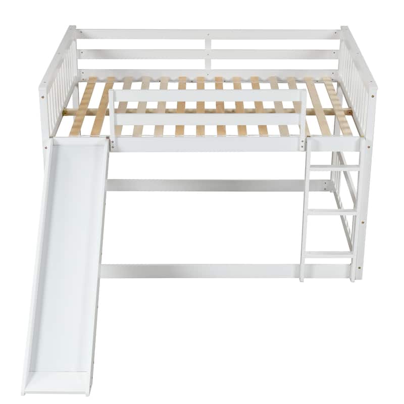 Full over Full Wood Bunk Bed with Slide and Ladder for Kids, Boys and Girls