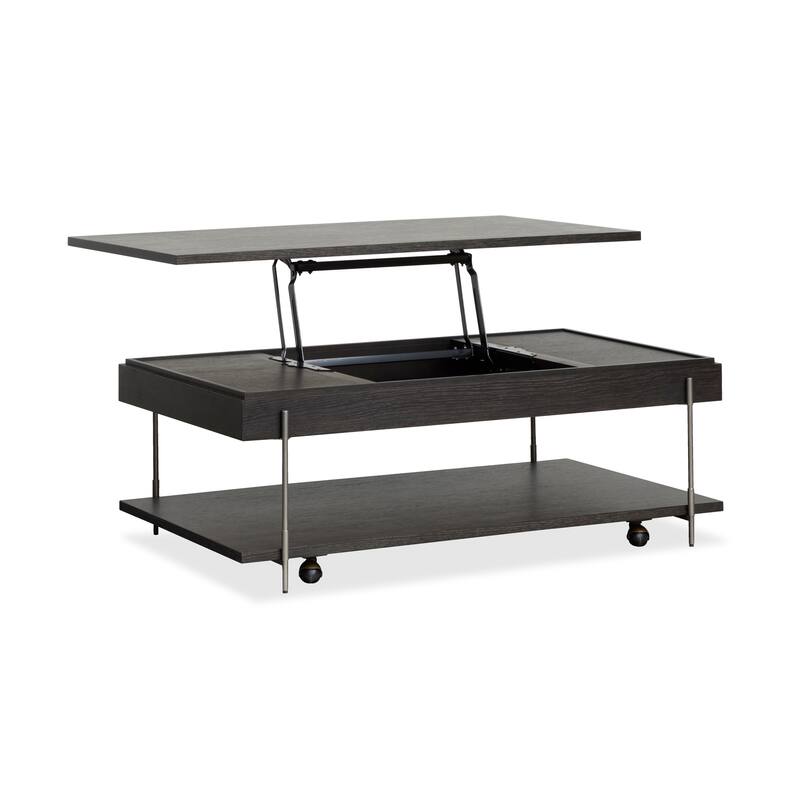 Magnussen Home Spencer Dark Briarsmoke Lift Top Storage Cocktail Table with Casters - 50''W x 28''D x 18''H
