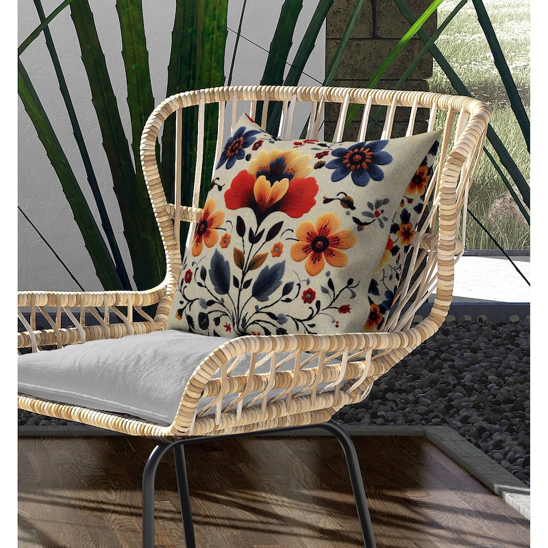 Rajasthan Bloom Indoor/Outdoor Reversible Throw Pillow Blue and Orange